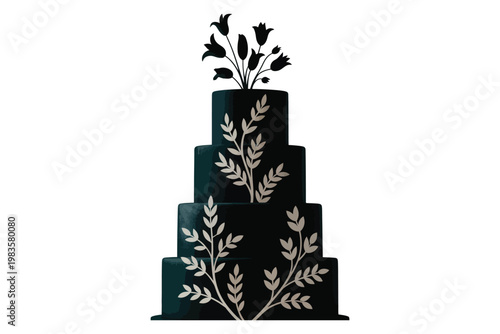 Elegant tiered wedding cake with floral decoration, multi-layer dessert for celebration, anniversary party food, sweet confectionary pastry, event catering