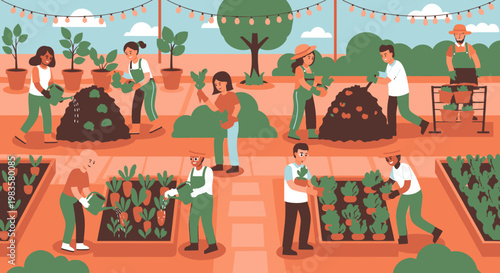 people working in a community garden.