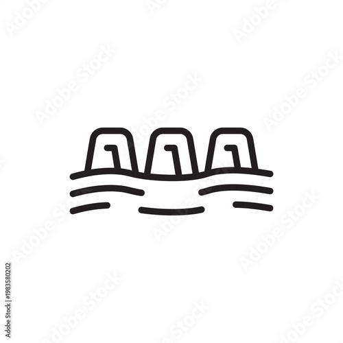 Breakwater icon symbolizing wave protection, representing harbor hardware, coastal tools, barrier gear, dissipation systems, and industrial maritime logistics for safe port anchorage and shoreline.