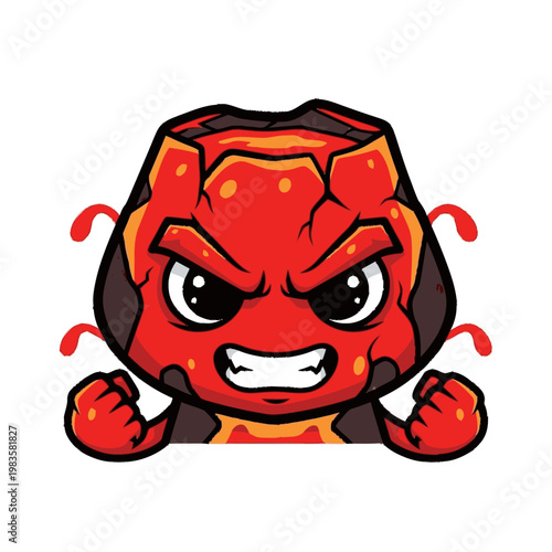 Angry cartoon lava rock character face.