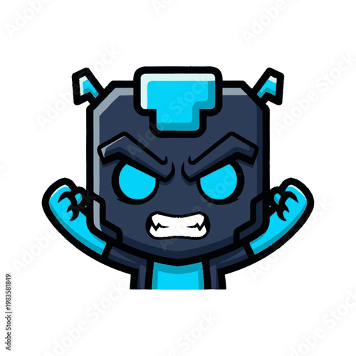 Angry robot character cartoon face.