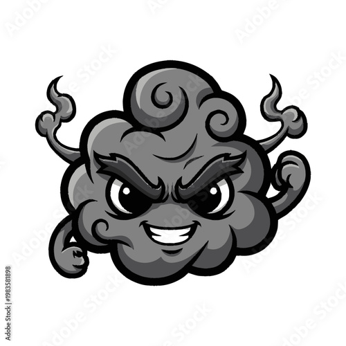 Cartoon Angry Cloud Face Illustration.
