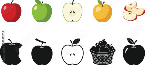 Apples in color and silhouette a fruit illustration collection