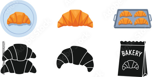 Assorted croissant illustrations digital art and bakery packaging designs