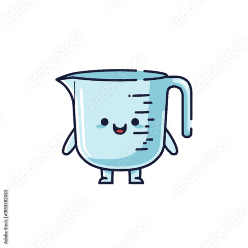 Cartoon measuring cup with smiling face.