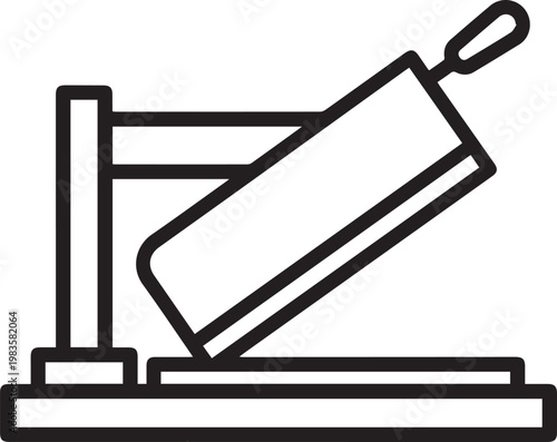 Professional Fabric Cutting Guillotine Heavy Blade Vector Icon for Fashion Design, Textile Manufacturing, Sewing Workshops, Apparel Production, Pattern Cutting, Industrial Sewing, Tailoring