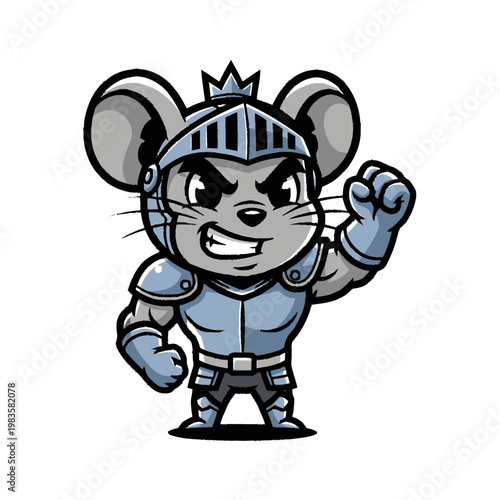 Cartoon mouse in armor costume.
