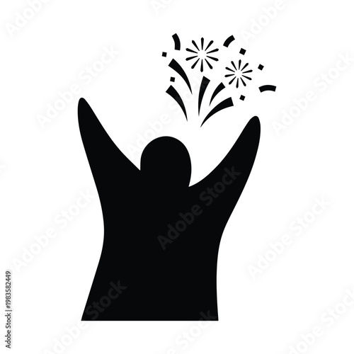Black celebrating person icon on white background isolated illustration vector