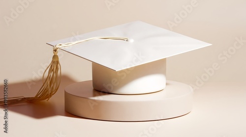 Graduation Cap on Round Pedestal With Soft Background Colors During Daytime