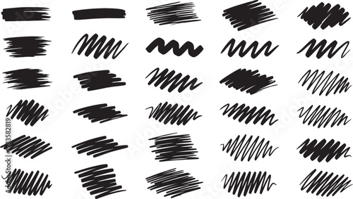 Collection of diverse black brush strokes and textures on a white background