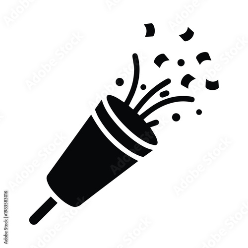 Party popper releasing confetti and streamers, symbol of celebration, fun and party