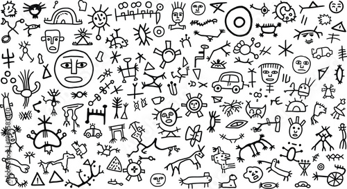 Ancient cave paintings and rock art a collection of prehistoric symbols and figures