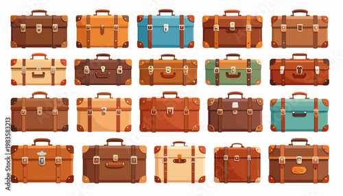 Collection of vintage travel suitcases.