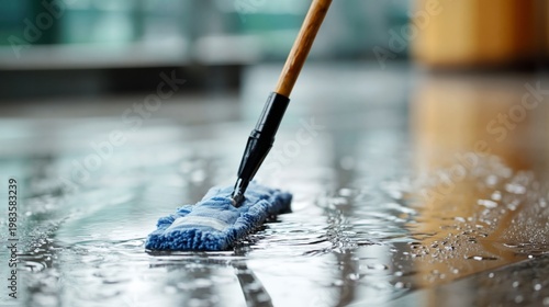 Cleaning the Floor With a Mop During the Day at an Indoor Location