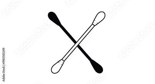 Two crossed cotton swabs depicted in a simple black and white illustration