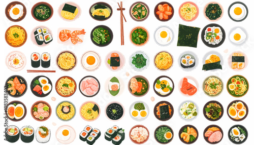 Variety of sushi and sashimi dishes.