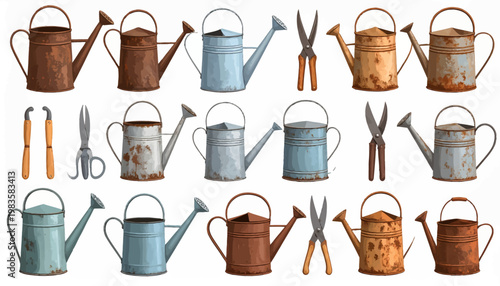 Collection of old metal watering cans.