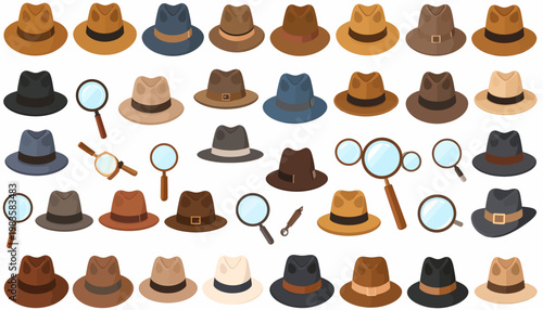 Hats and Magnifying Glasses Detective Tools.