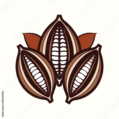 Cocoa pod, cacao fruit, chocolate vector icon, brown illustration