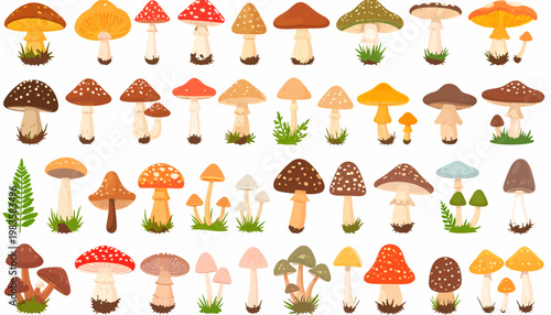 Colorful variety of mushroom species.