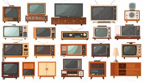 Collection of old vintage television sets.