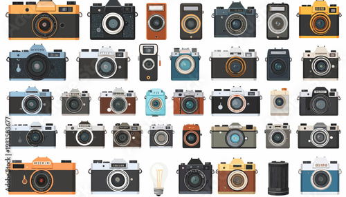 Collection of various old cameras.
