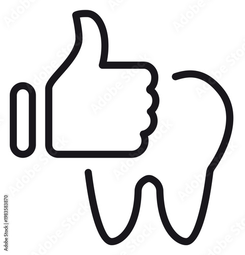 Foto Dental health vector icon featuring a tooth with a thumbs up gesture, black minimalist line art illustration representing healthy teeth, oral hygiene success, and professional dentistry symbol