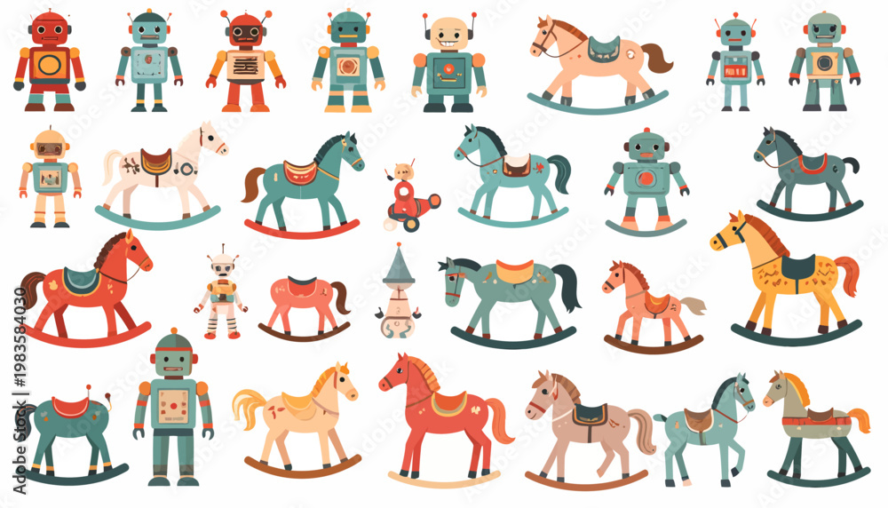 Fototapeta premium Colorful Toy Rocking Horses and Soldiers.