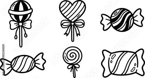 Various lollipop and wrapped candy shapes