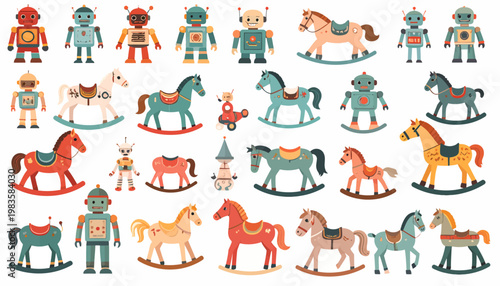 Colorful Toy Rocking Horses and Soldiers.