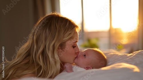Mother and Baby Share a Kiss in Soft Light During a Quiet Moment Together at ...
