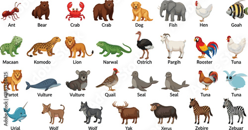 Photography Animal Illustration Set Featuring Various Wild, Domestic, and Aquatic Animals fo