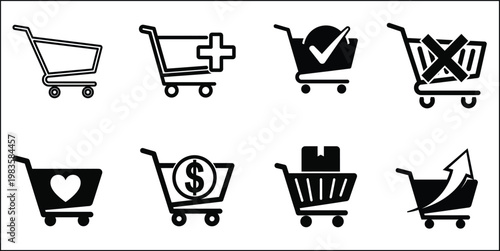 Canvastavla Shoping cart icons black white vector graphics for online retail ecommerce