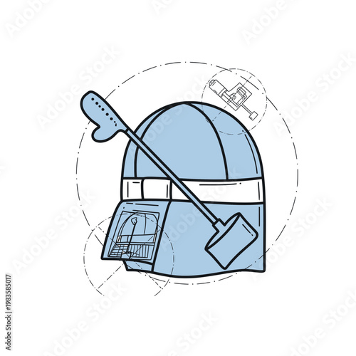 Blue astronomical observatory dome line art illustration