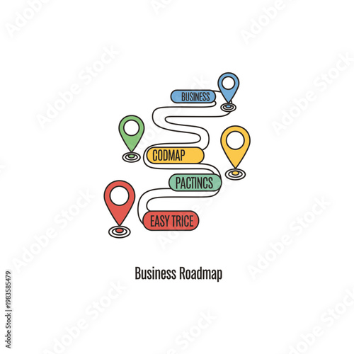 Business roadmap infographic with map pins and winding path vector