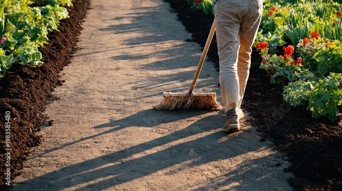 Gardener Plants a Young Seedling in Rich Brown Soil During Morning Hours in a...