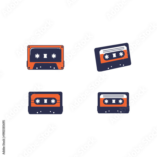 Set of Retro Audio Cassette Tape Icons in Flat Vector Style