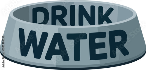 Gray dog bowl with drink water text animal canine