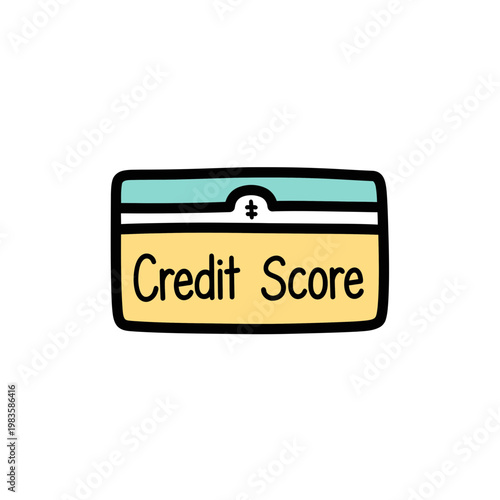 Credit Card Illustration with Credit Score Text Doodle