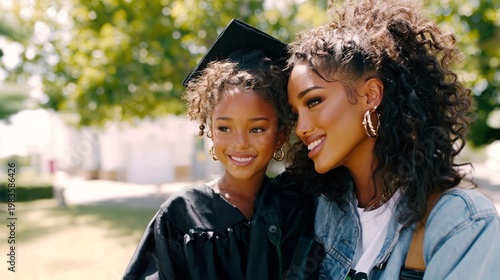 Graduation Celebration With Mother and Daughter in a Garden Setting During Da...