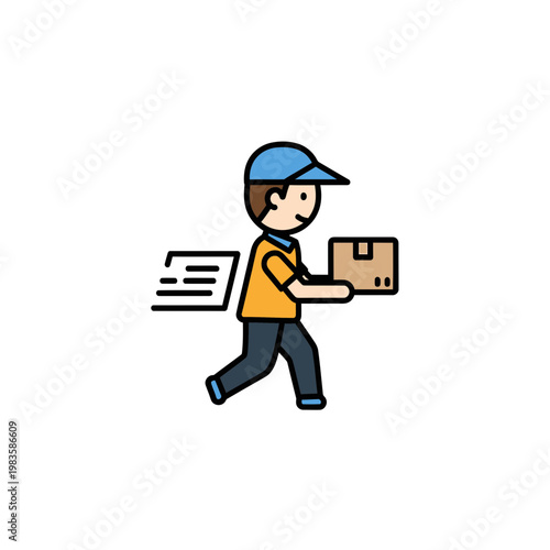 Fast delivery courier running with cardboard box package illustration