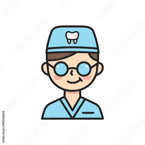 Friendly Male Dentist Character Icon in Flat Vector Style