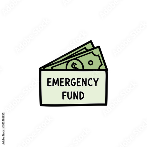 Hand drawn emergency fund envelope with money doodle