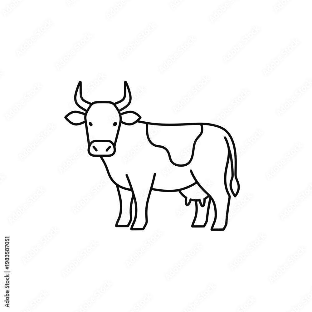 Fototapeta premium Minimalist cow line art vector icon isolated on white background