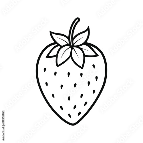 Strawberry icon, fruit illustration, black line art, vector graphics