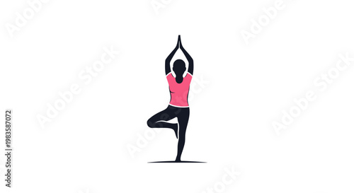 Woman in yoga tree pose balance.