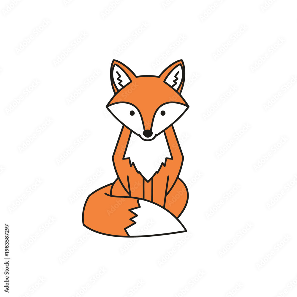 Fototapeta premium Cute Fox Vector Illustration Sitting on Plain White Background
