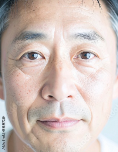 Close-up of a 50-year-old handsome asian men's face
