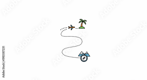 A bicycle and airplane traveling to a palm tree.