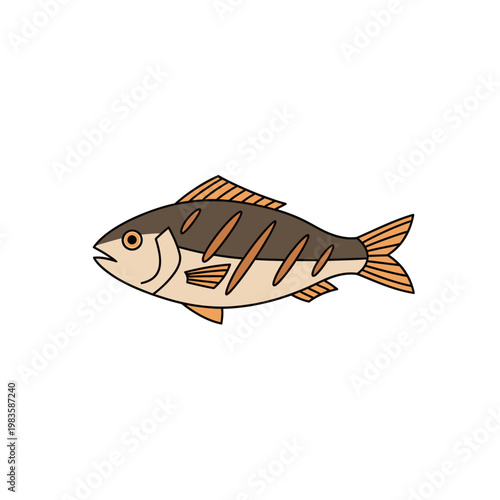 Stylized fish illustration vector icon isolated on white background